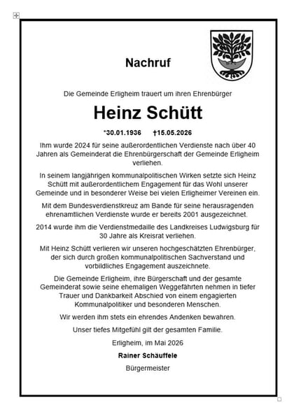 Nachruf Heinz Sch&uuml;tt