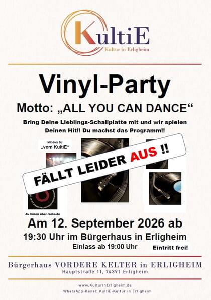 Vinyl-Party f&auml;llt leider aus